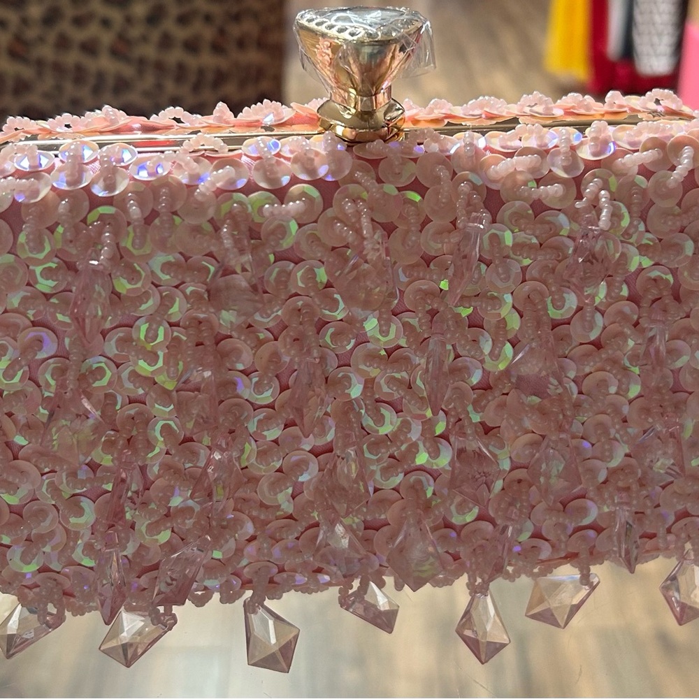 Elegant Pink Beaded Clutch